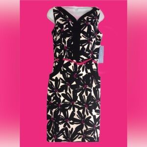 NWT London Times Black/White/Pink Floral Dress | Women’s Size 6